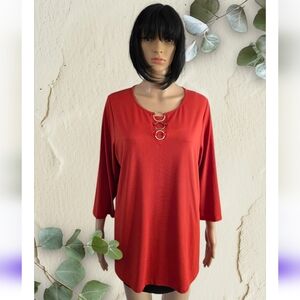 Reitmans Long Sleeves Rust Top with Ring Detail, Plus Size 1X